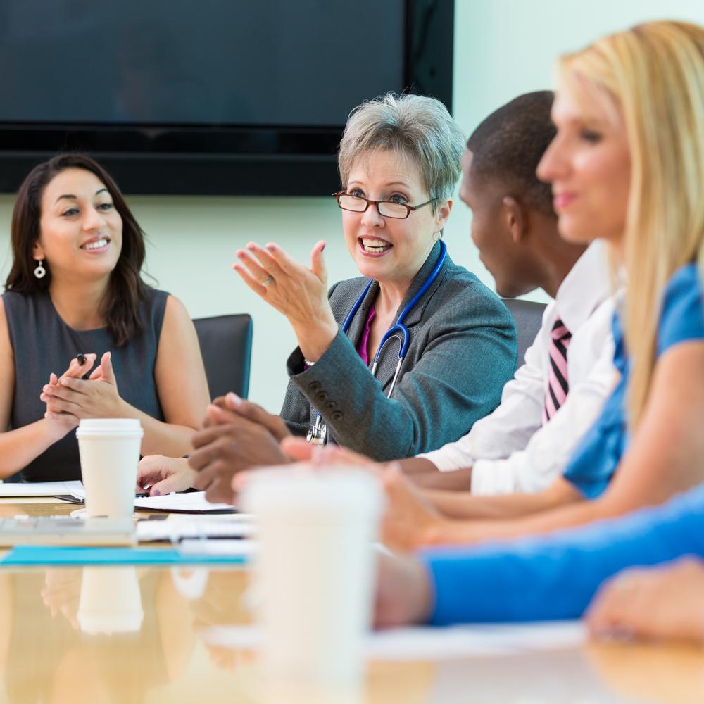 Team discussing around conference table